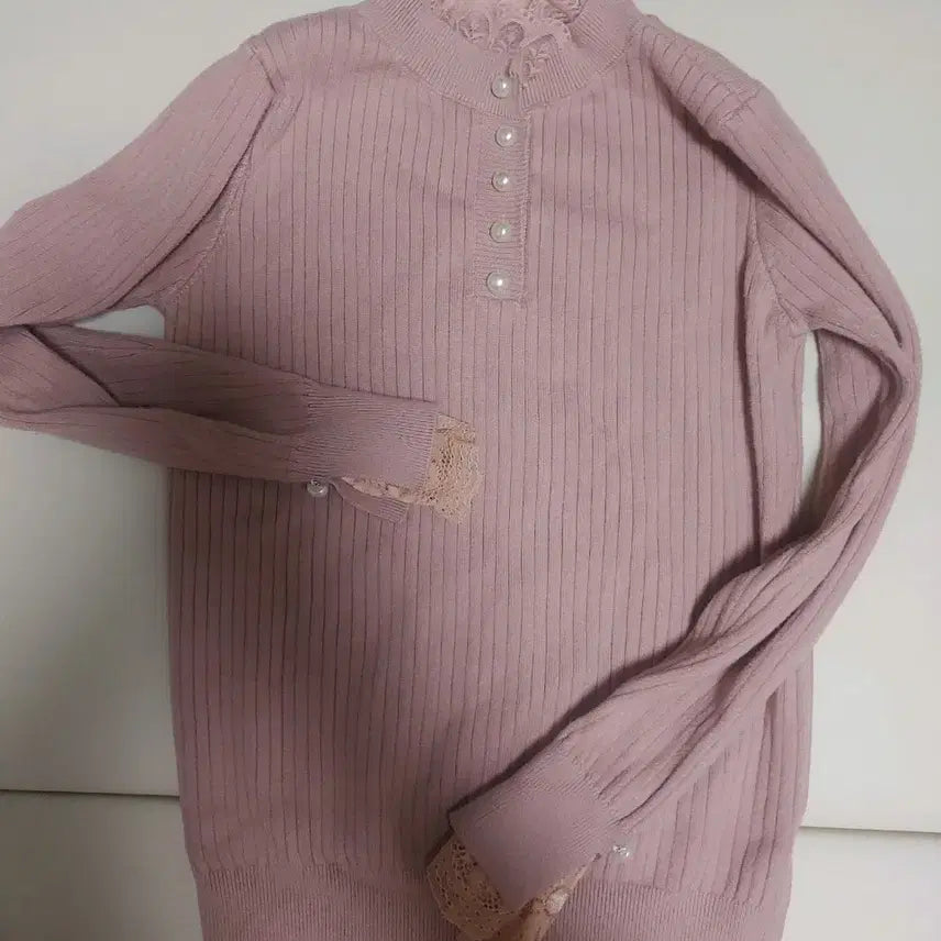 [BUNJANG] Pink Lace Knit Top / 핑크 레이스 니트