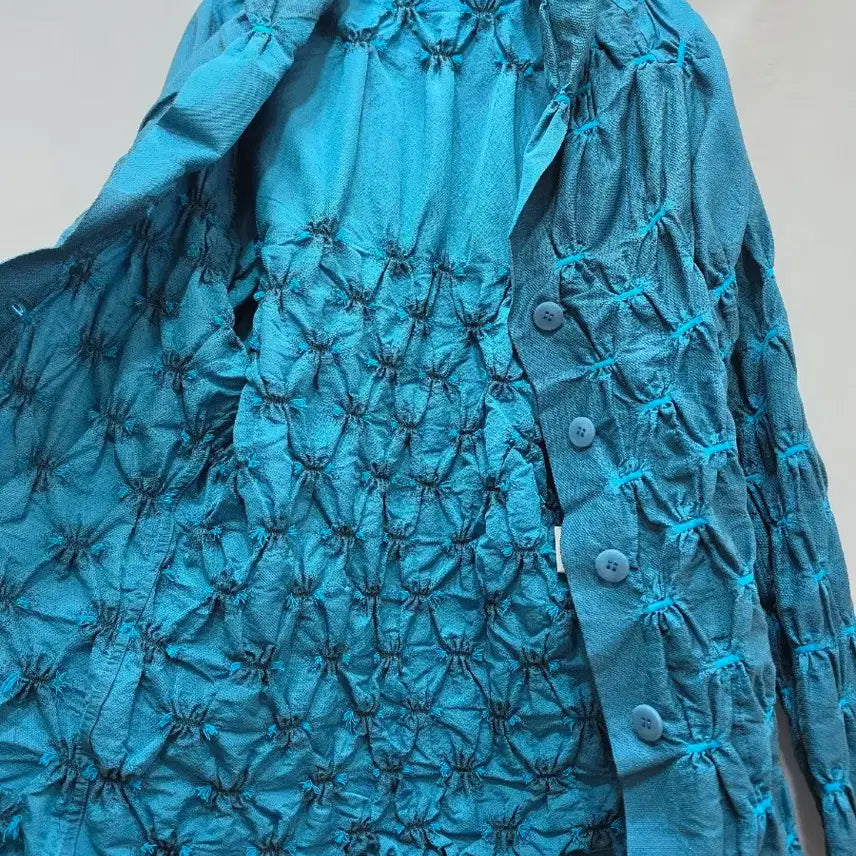 [BUNJANG] Issey Miyake Blue Shirred Button Jacket / (정품)이세이미야케 블루(청록색) 셔링 버튼 자켓
