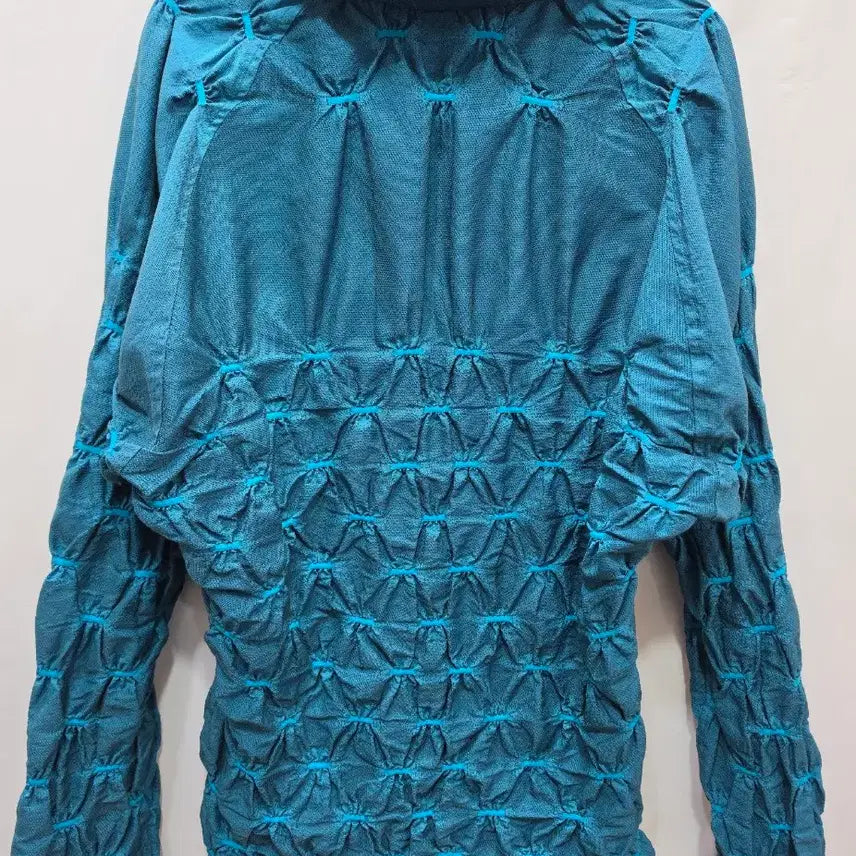 [BUNJANG] Issey Miyake Blue Shirred Button Jacket / (정품)이세이미야케 블루(청록색) 셔링 버튼 자켓