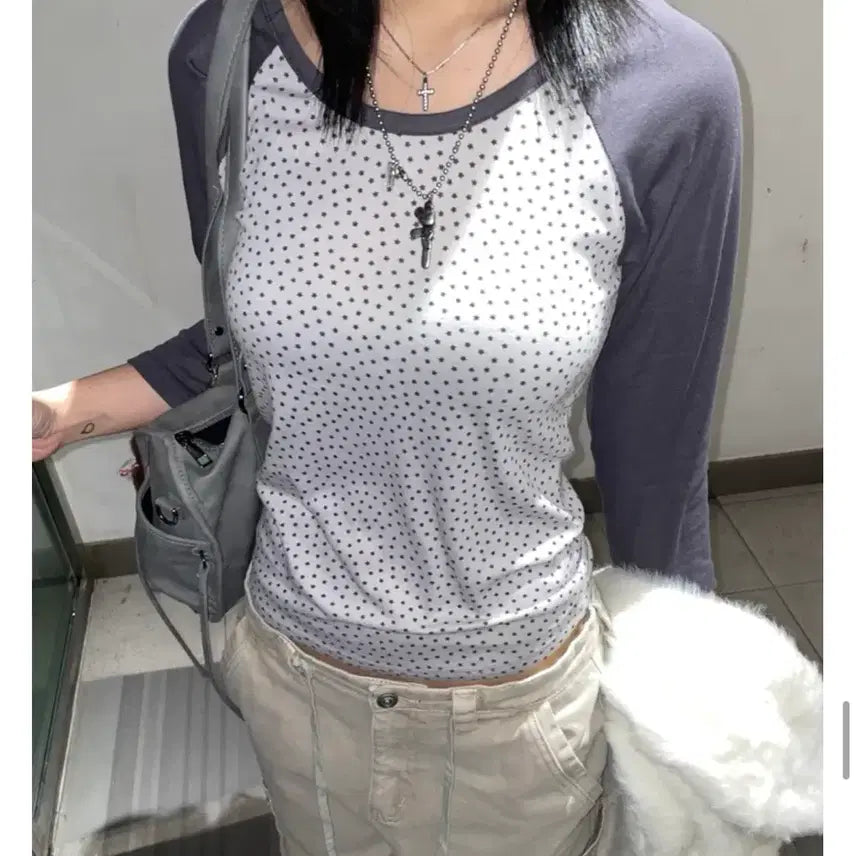[BUNJANG] IZIZ Star 3/4 Sleeve T-Shirt / 이즈이즈 7부 별 티셔츠 티 샵페어리 샬롬클럽 레이스 인앤양인하모니