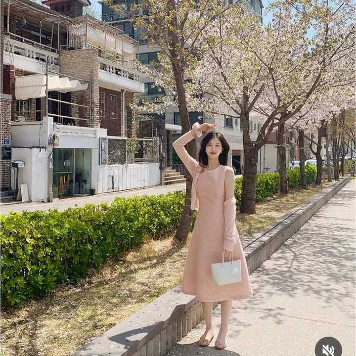 [BUNJANG] 밀크코코아 소프트핑크 트위드 원피스 1회착용 / 밀크코코아 소프트핑크 트위드 원피스 1회착용