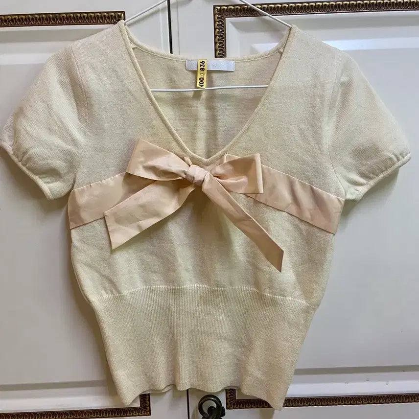 [BUNJANG] SJSJ Ivory Ribbon Knit Top / sjsj 리본 반팔니트