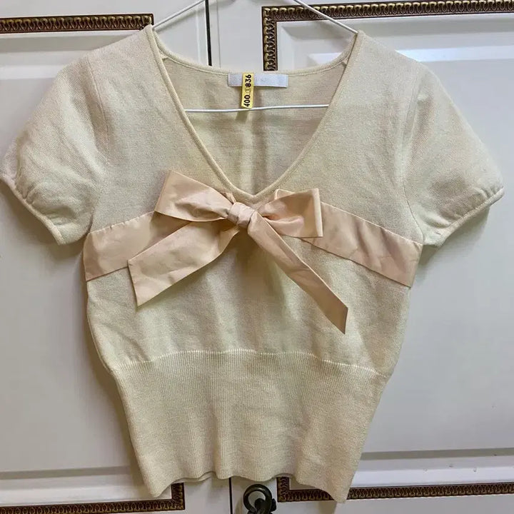 [BUNJANG] SJSJ Ivory Ribbon Knit Top / sjsj 리본 반팔니트
