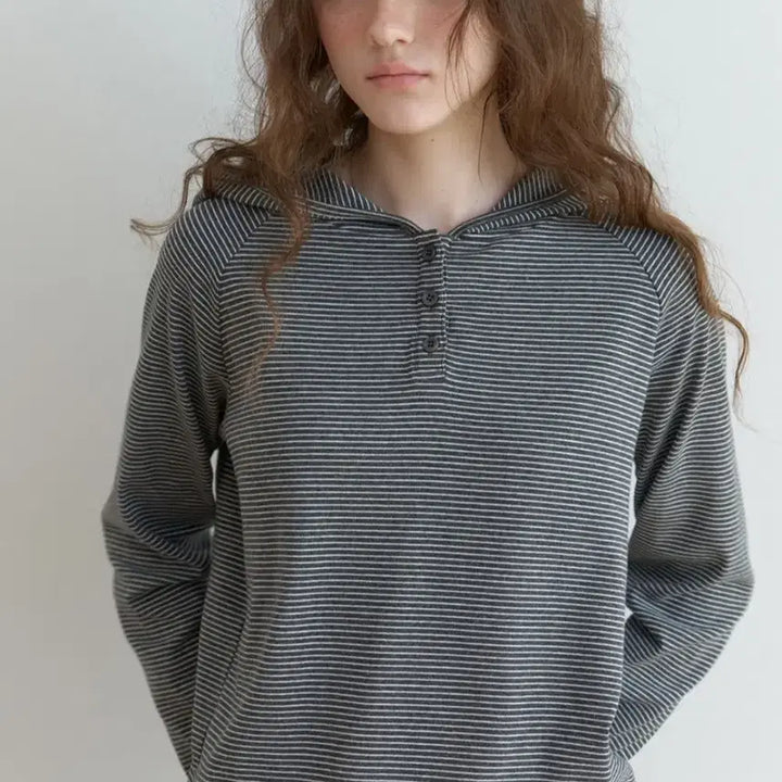 [BUNJANG] TheMitton Stripe Hoodie T-shirt (Dark Gray) / 더미튼 스트라이프 후디 티셔츠 (다크그레이)