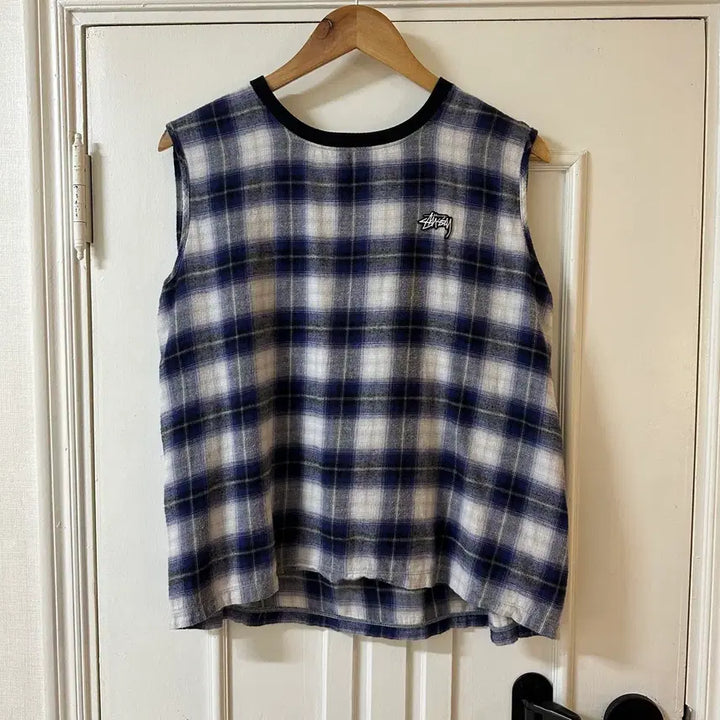 [BUNJANG] Stussy Checkered Cotton Sleeveless Top / 스투시 체크 코튼 슬리브리스