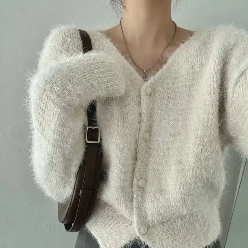[BUNJANG] Angora Solip Cardigan Ivory / 솔잎 앙고라 가디건 봄