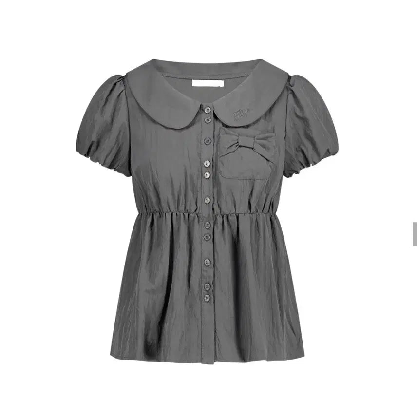 [BUNJANG] ILLIGO Forming Ribbon Puff Blouse Charcoal / ILLIGO 일리고 포밍 리본 퍼프 블라우스 차콜 원가이하 새상품