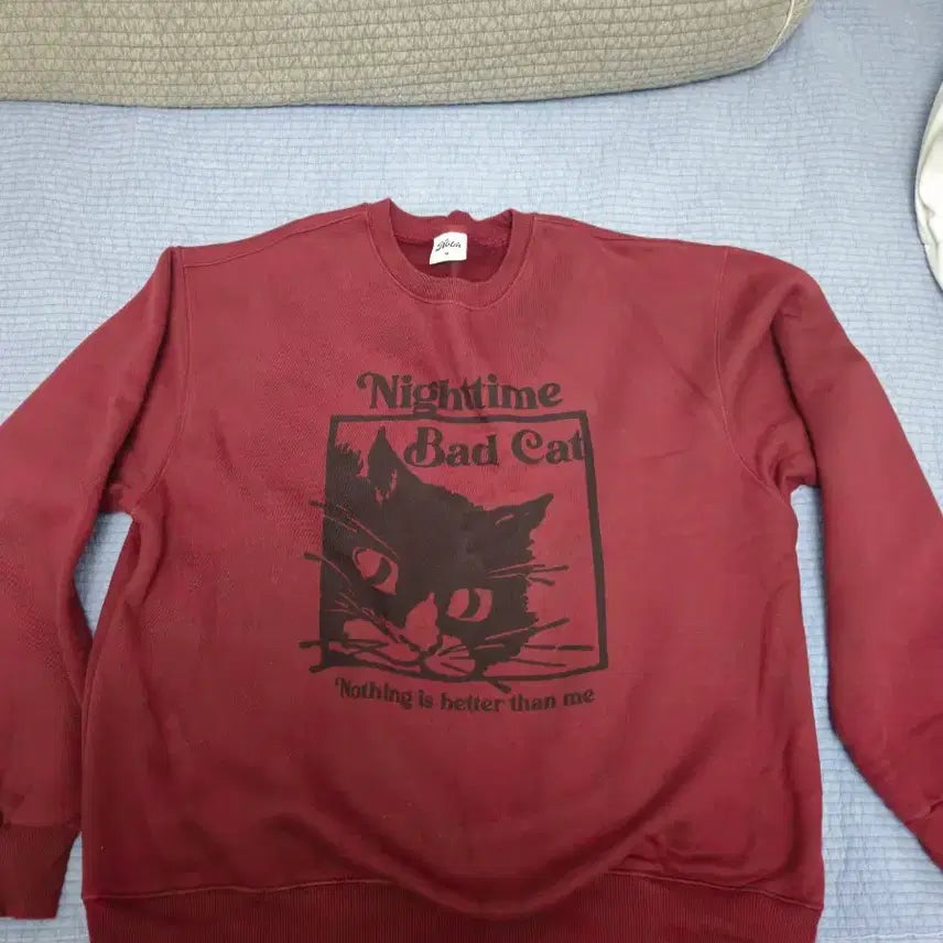 [BUNJANG] Nothing Is Better Than Me BAD CAT SWEATSHIRT Burgundy M / 낫띵이즈베럴댄미 BAD CAT SWEATSHIRT_burgundy M