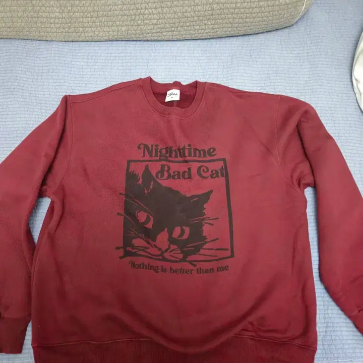 [BUNJANG] Nothing Is Better Than Me BAD CAT SWEATSHIRT Burgundy M / 낫띵이즈베럴댄미 BAD CAT SWEATSHIRT_burgundy M