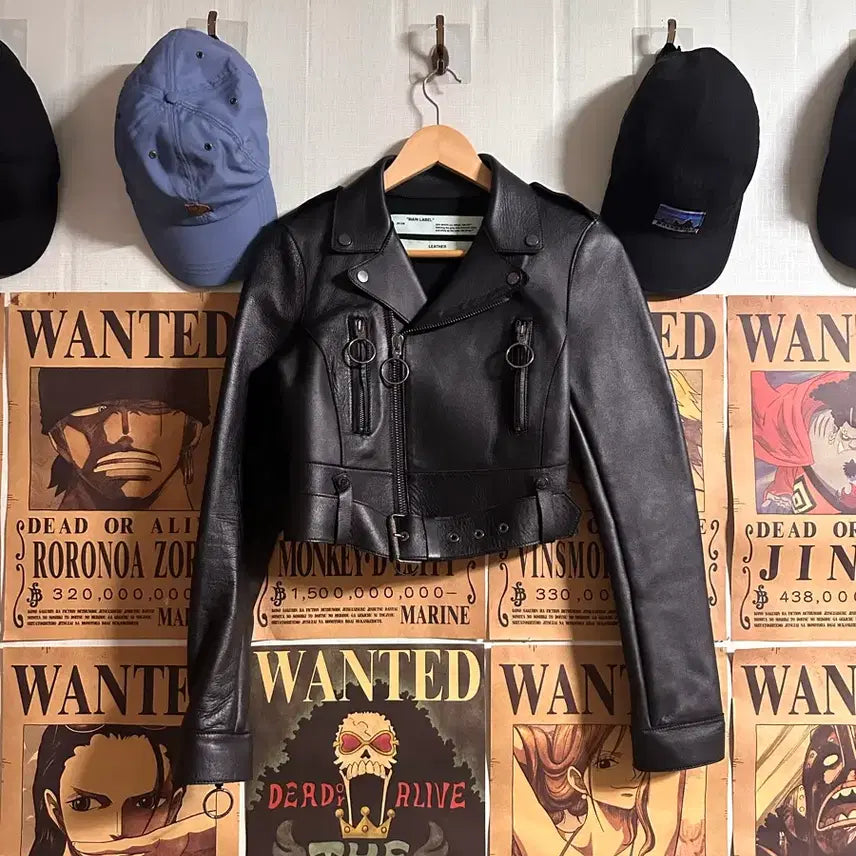 [BUNJANG] Off-White Leather Biker Jacket / 오프화이트 가죽 블랙 레더 바이커 자켓