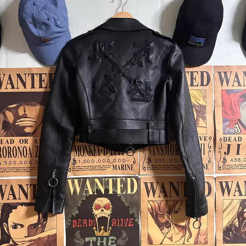 [BUNJANG] Off-White Leather Biker Jacket / 오프화이트 가죽 블랙 레더 바이커 자켓