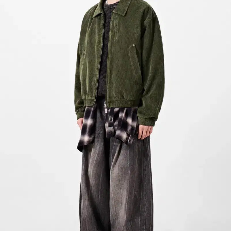 [BUNJANG] 2WAY Cropped Corduroy Drizzler Jacket - M / 2WAY 크롭 코듀로이 드리즐러 자켓 M