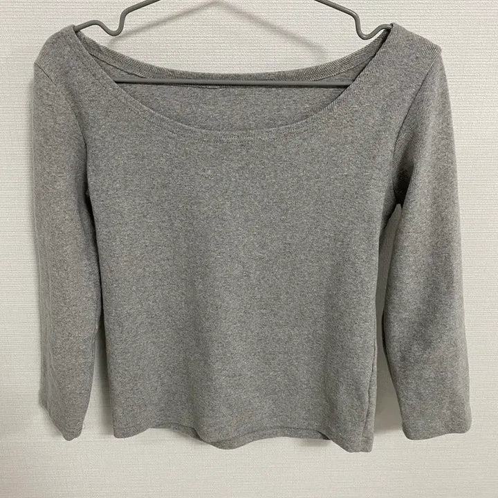 [BUNJANG] Basil Boat Neck 7-Part T-Shirt - Gray / 바질 골지 보트넥 7부 티셔츠 그레이