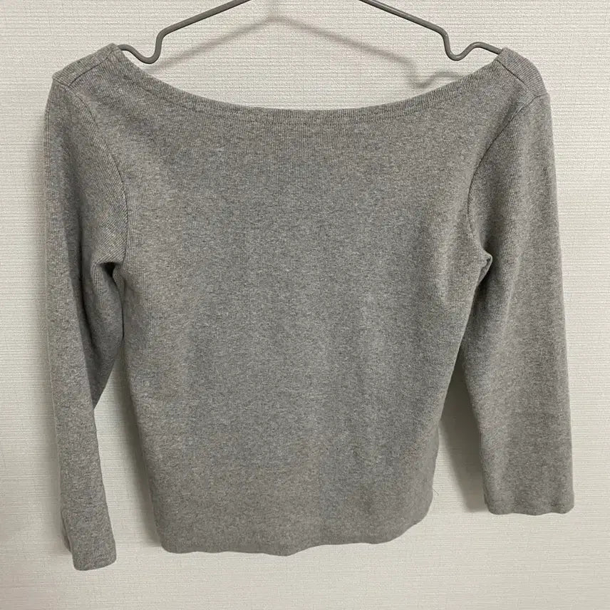 [BUNJANG] Basil Boat Neck 7-Part T-Shirt - Gray / 바질 골지 보트넥 7부 티셔츠 그레이