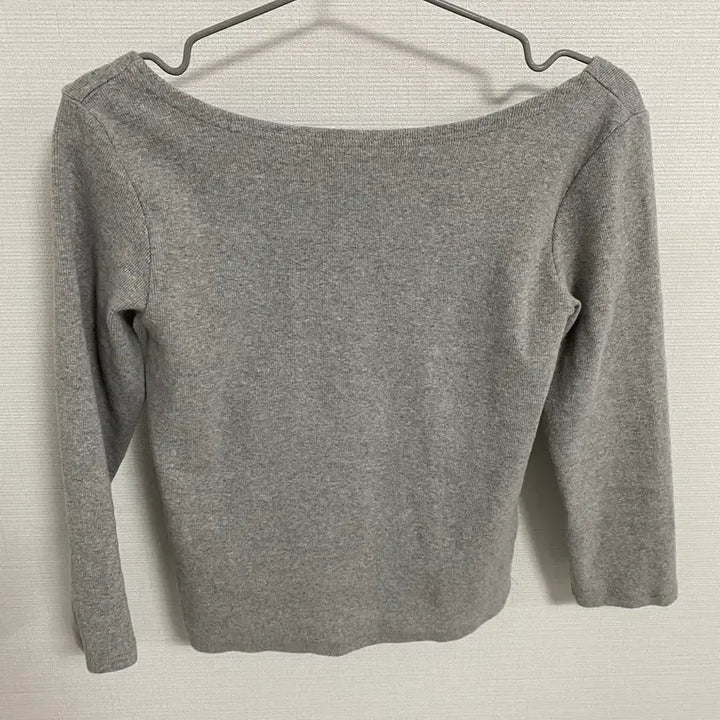[BUNJANG] Basil Boat Neck 7-Part T-Shirt - Gray / 바질 골지 보트넥 7부 티셔츠 그레이