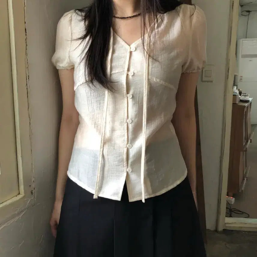 [BUNJANG] Our_F Pure Ribbon Blouse Cream Color / 아워프 퓨어 리본 블라우스 크림컬러