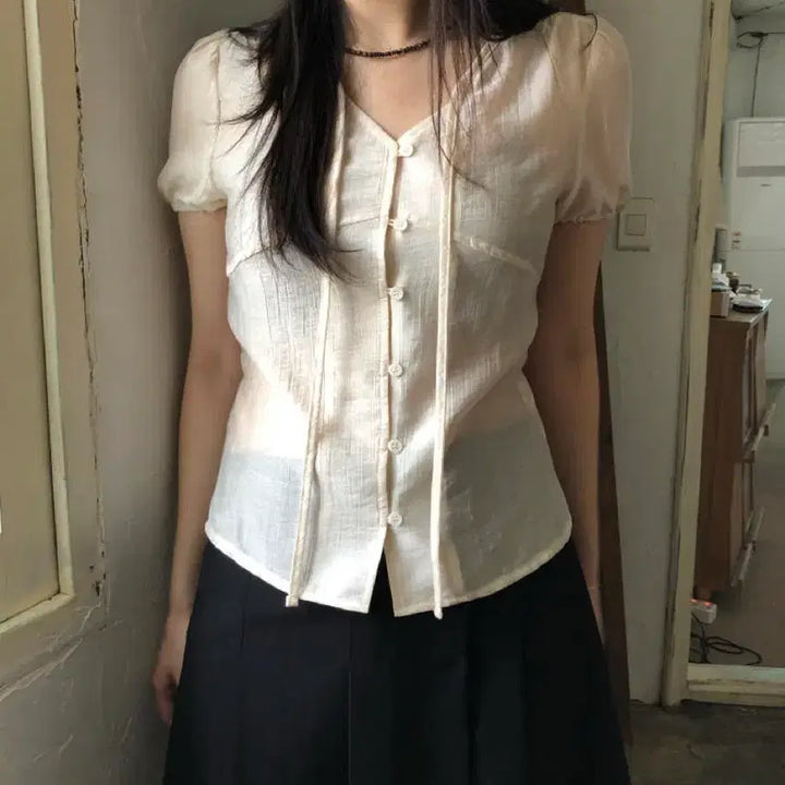 [BUNJANG] Our_F Pure Ribbon Blouse Cream Color / 아워프 퓨어 리본 블라우스 크림컬러