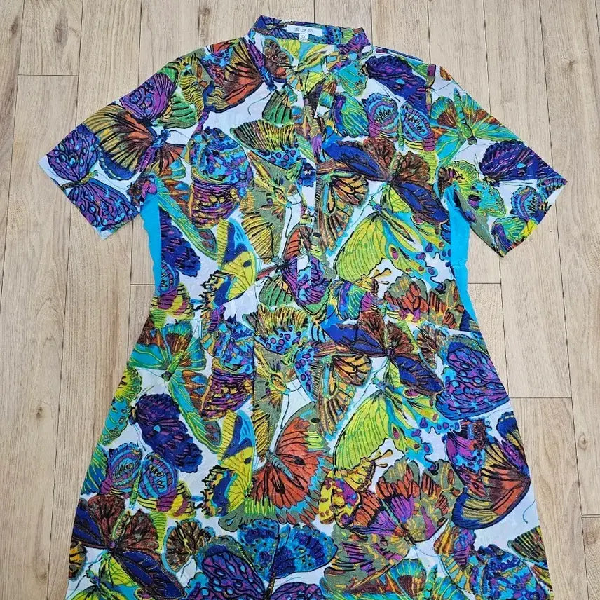 [BUNJANG] Butterfly Pattern Shirt Dress XXL / 나비 패턴 셔츠형 원피스 XXl 66정도사이즈