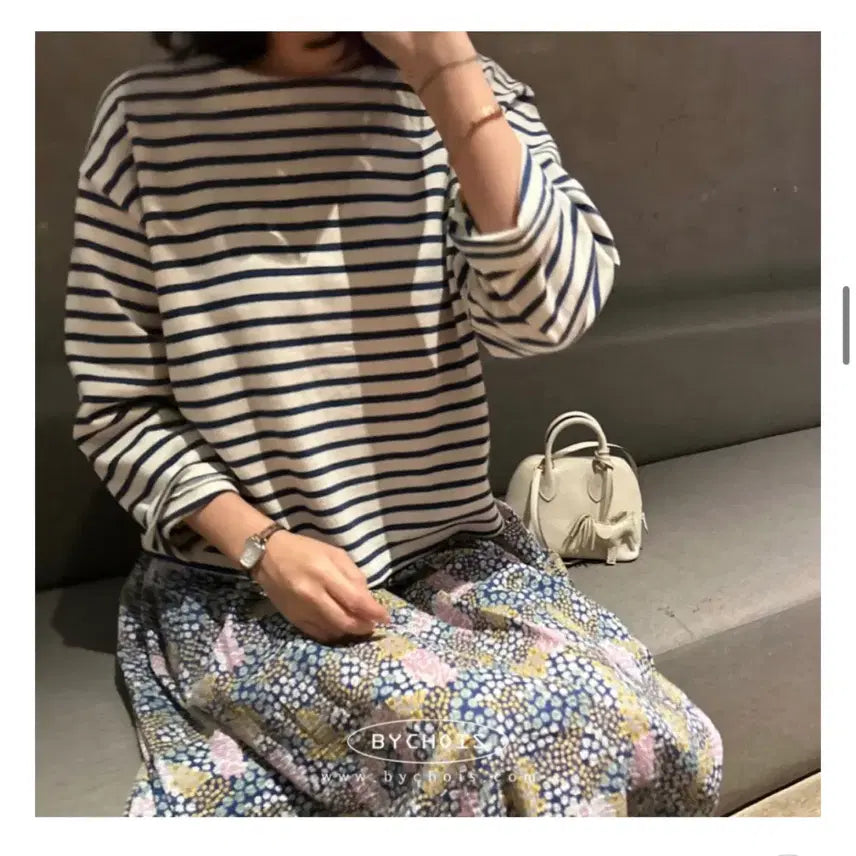 [BUNJANG] Forest 7-Part Striped T-shirt / 포레스트 단가라 7부 티셔츠