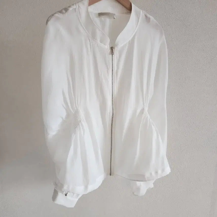 [SOLD OUT] 화이트 텐셀 시스루 점퍼 / 바람막이 크롭 집업 자켓 에어컨가디건