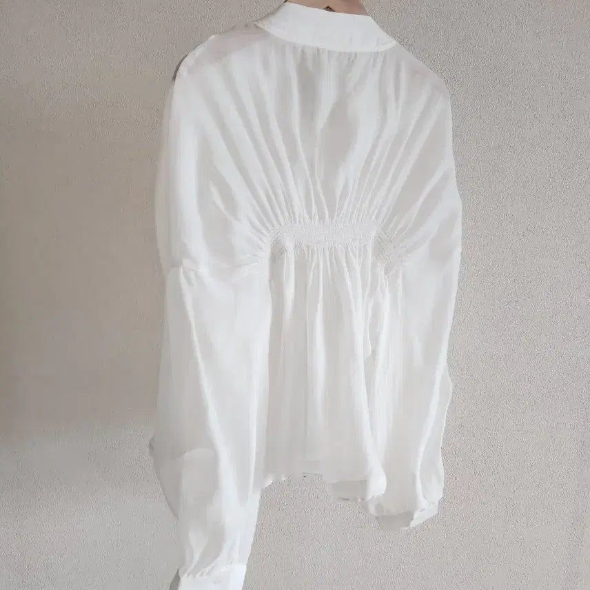 [SOLD OUT] 화이트 텐셀 시스루 점퍼 / 바람막이 크롭 집업 자켓 에어컨가디건