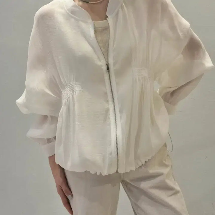 [SOLD OUT] 화이트 텐셀 시스루 점퍼 / 바람막이 크롭 집업 자켓 에어컨가디건