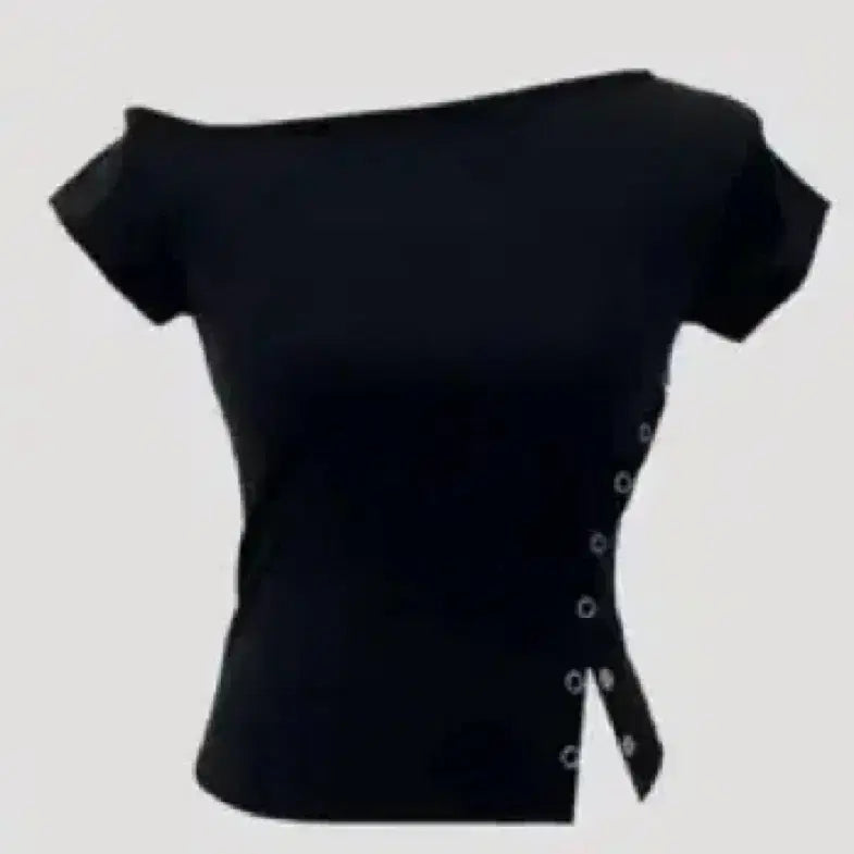 [BUNJANG] Asymmetrical Snap Button Slit Short Sleeve T-Shirt / 언발 오프 스냅 단추 슬릿 반팔 티셔츠