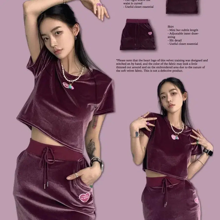 [BUNJANG] Fayes Jade Heart Velvet Skirt Purple / 페일제이드 하트 벨벳 퍼플 스커트 치마 페제