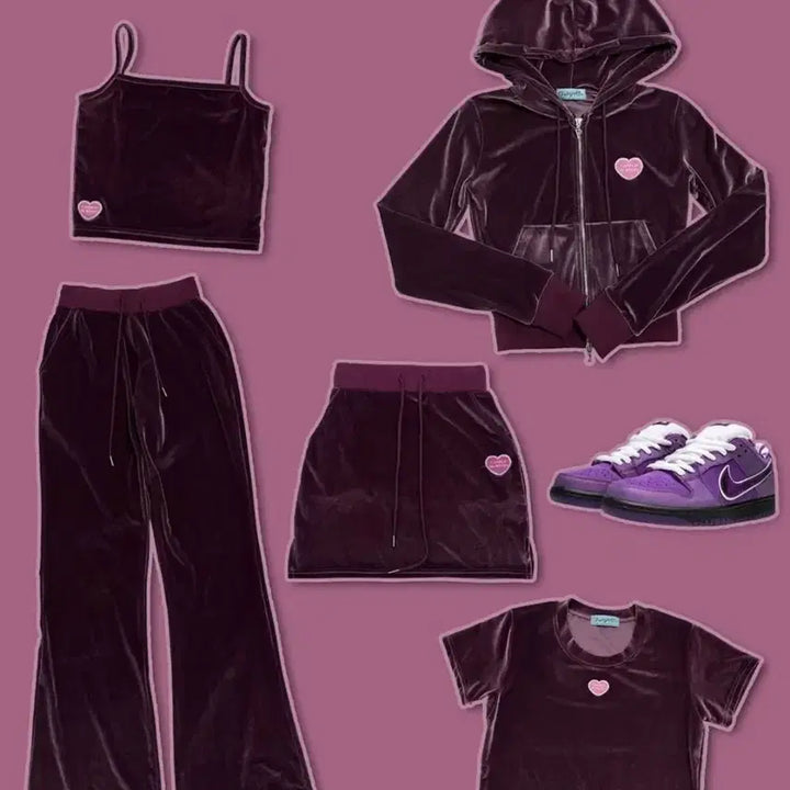 [BUNJANG] Fayes Jade Heart Velvet Skirt Purple / 페일제이드 하트 벨벳 퍼플 스커트 치마 페제