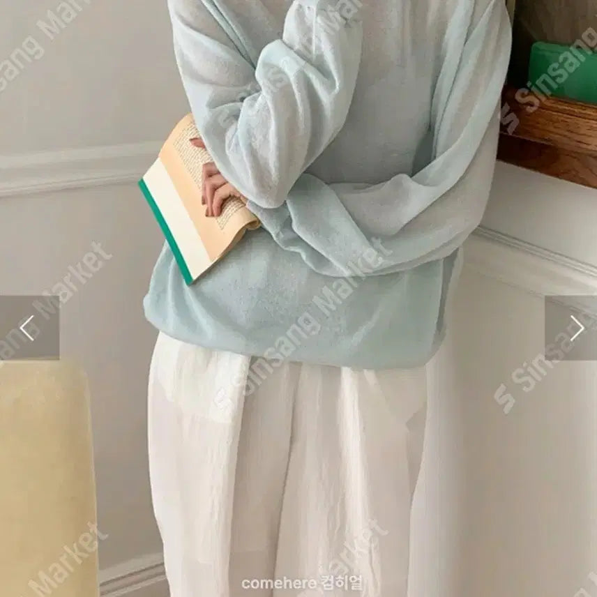 [BUNJANG] Come Here Linen See-through Long Sleeve Knit / 컴히얼 린넨 시스루 긴팔 니트