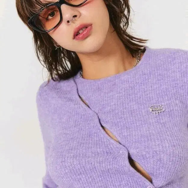 [BUNJANG] Pallet Slit Button Knit Cardigan / 팔렛 슬릿 버튼니트 퍼플 언발란스 가디건 사선니트