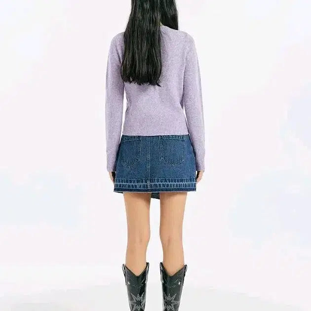 [BUNJANG] Pallet Slit Button Knit Cardigan / 팔렛 슬릿 버튼니트 퍼플 언발란스 가디건 사선니트
