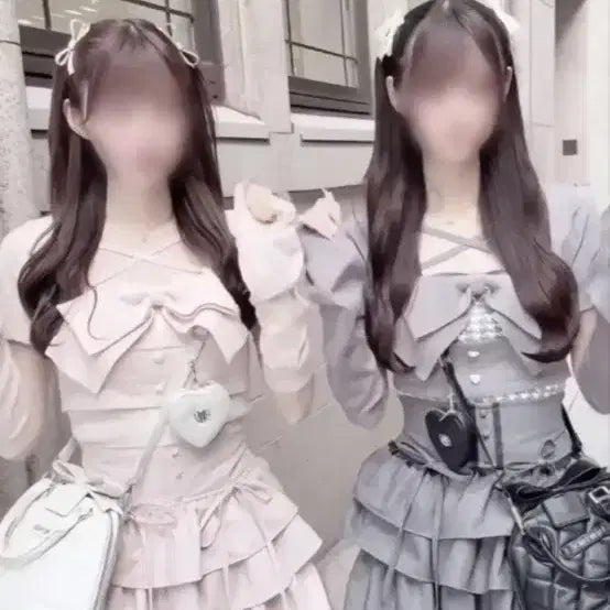 [BUNJANG] Michelle Macaron Honey Mew Big Ribbon Ensemble Grey Setup / 교판) 일괄 미셸마카롱 허니뮤 빅리본 앙상블 그레이 셋업 양산형 스나계