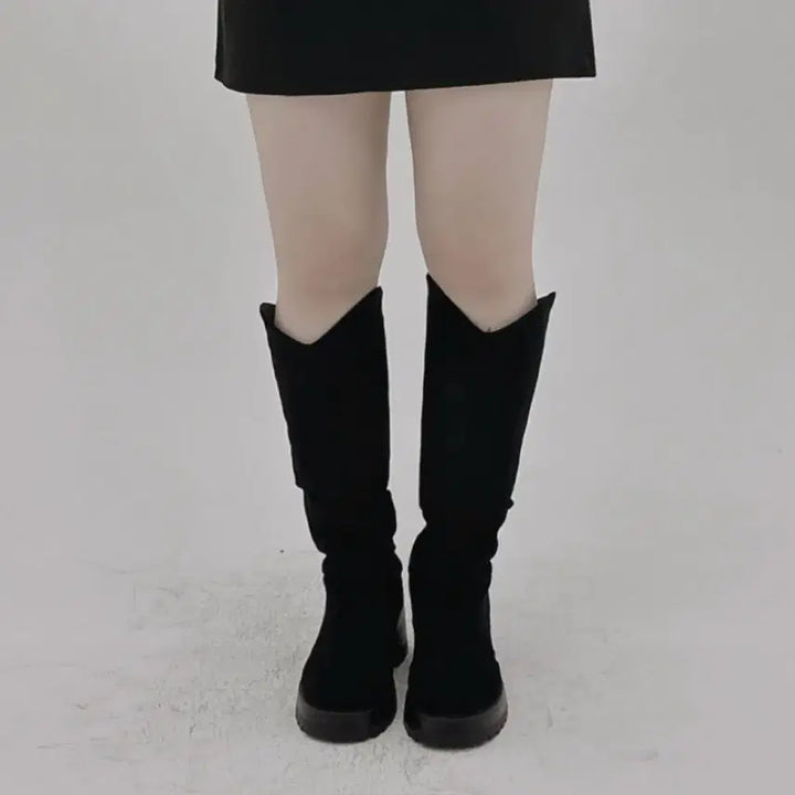 [BUNJANG] Habby Sister Black Suede Western Long Boots (New) / 하비언니 블랙 스웨이드 롱부츠 (새상품)