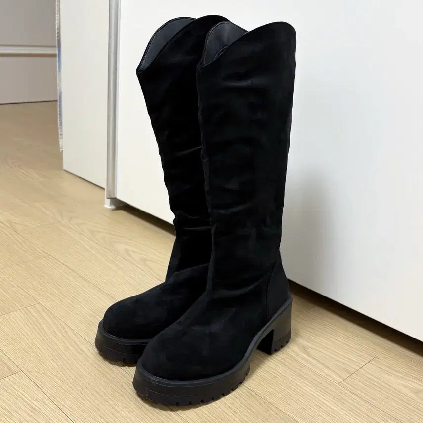 [BUNJANG] Habby Sister Black Suede Western Long Boots (New) / 하비언니 블랙 스웨이드 롱부츠 (새상품)