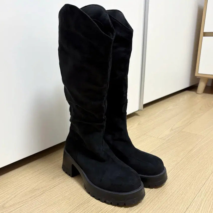 [BUNJANG] Habby Sister Black Suede Western Long Boots (New) / 하비언니 블랙 스웨이드 롱부츠 (새상품)