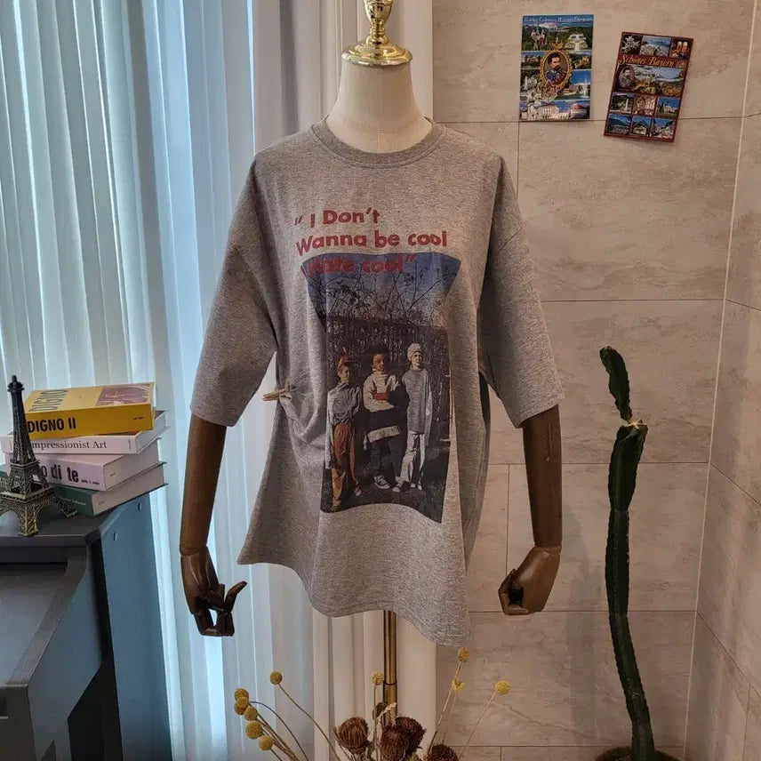 [BUNJANG] Printed Oversized T-shirt Gray / 프린팅 박시 티셔츠 그레이