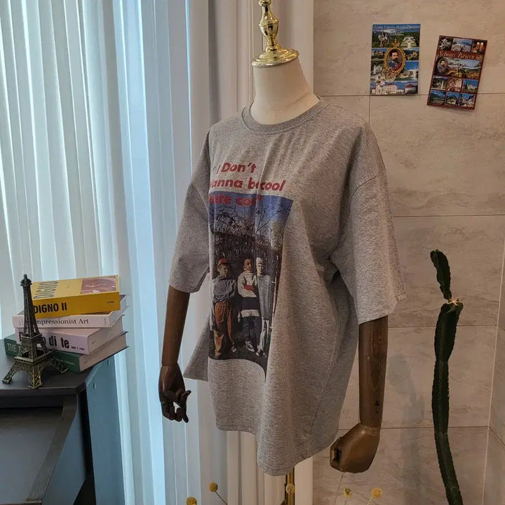 [BUNJANG] Printed Oversized T-shirt Gray / 프린팅 박시 티셔츠 그레이