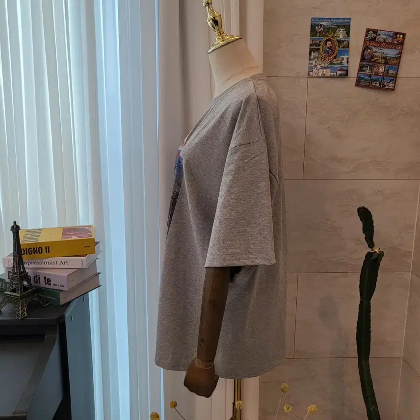 [BUNJANG] Printed Oversized T-shirt Gray / 프린팅 박시 티셔츠 그레이