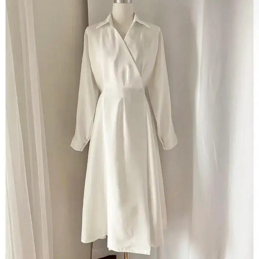 [BUNJANG] White Belted Long Shirt Dress / 화이트 벨트 셔츠 롱 원피스