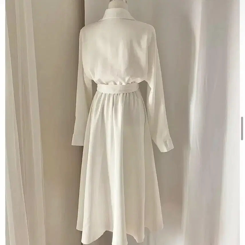 [BUNJANG] White Belted Long Shirt Dress / 화이트 벨트 셔츠 롱 원피스