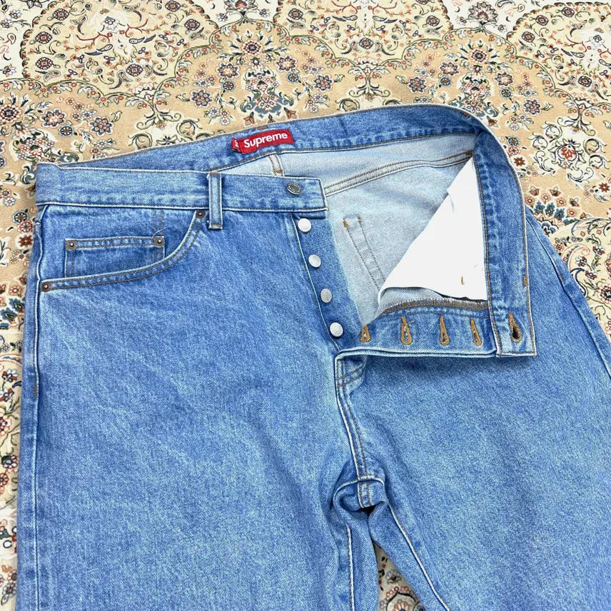 [BUNJANG] Supreme Japan Made Stone Washed Selvedge Denim Jeans / [A+등급 34] 슈프림 23SS 제팬메이드 스톤워시드 슬림핏 셀비지데님