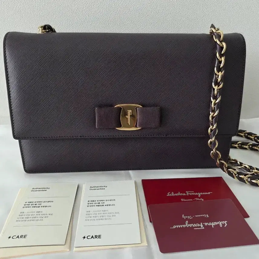 [BUNJANG] Ferragamo Vara Ribbon Chain Bag Purple / 페라가모 바라 리본 체인백 퍼플/ 고급컬러/구성O 상태좋음