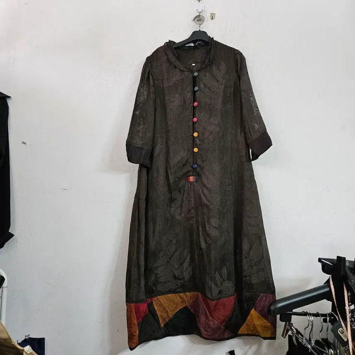 [BUNJANG] Dyed Rayon Brown Pattern Long Dress / 염색인견 브라운 패턴 롱 원피스.55