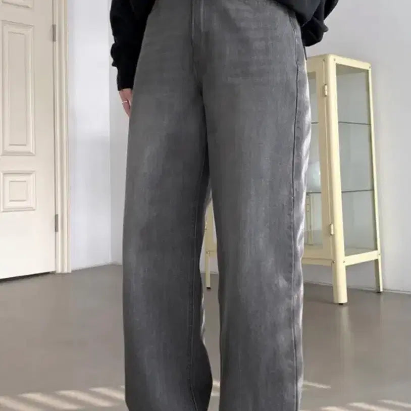 [BUNJANG] Wide Charcoal Denim Pants / 와이드 데님 팬츠