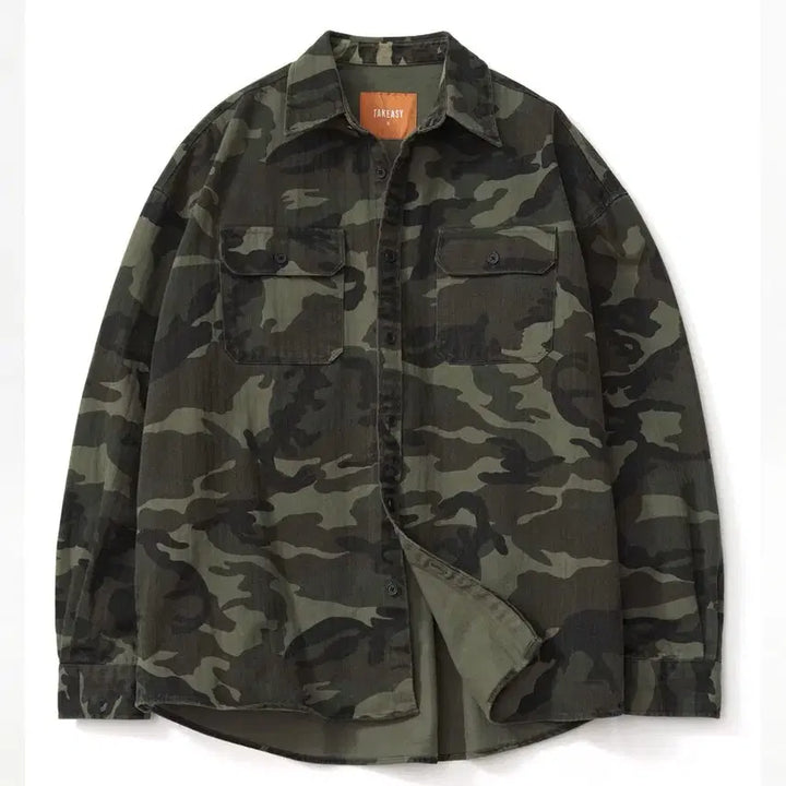 [BUNJANG] Takeasy Giant Fit Camo Shacket Jacket (Camo Khaki, L) / 테이크이지 자이언트핏 카모 셔켓 자켓 카모 카키 L