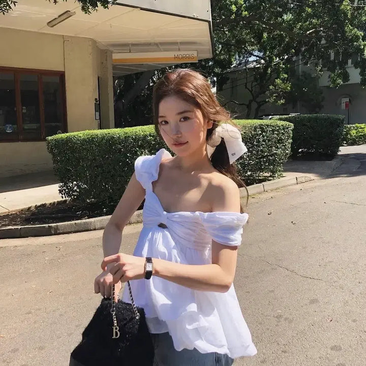 [BUNJANG] The Vanet Magnolia Off-Shoulder White Top Blouse / 더바넷 magnolia 매그놀리아 오프숄더 화이트 탑 나시 블라우스