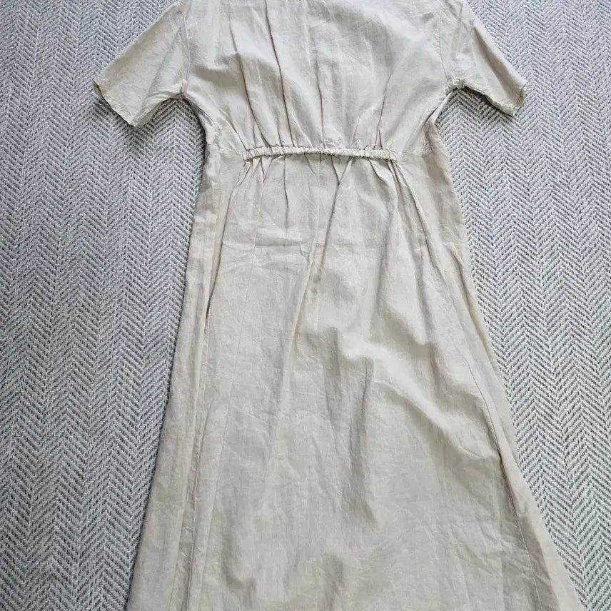 [BUNJANG] Ivory Linen Banded Long Dress / 아이보리 린넨 반팔 롱 원피스