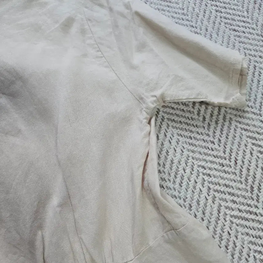 [BUNJANG] Ivory Linen Banded Long Dress / 아이보리 린넨 반팔 롱 원피스