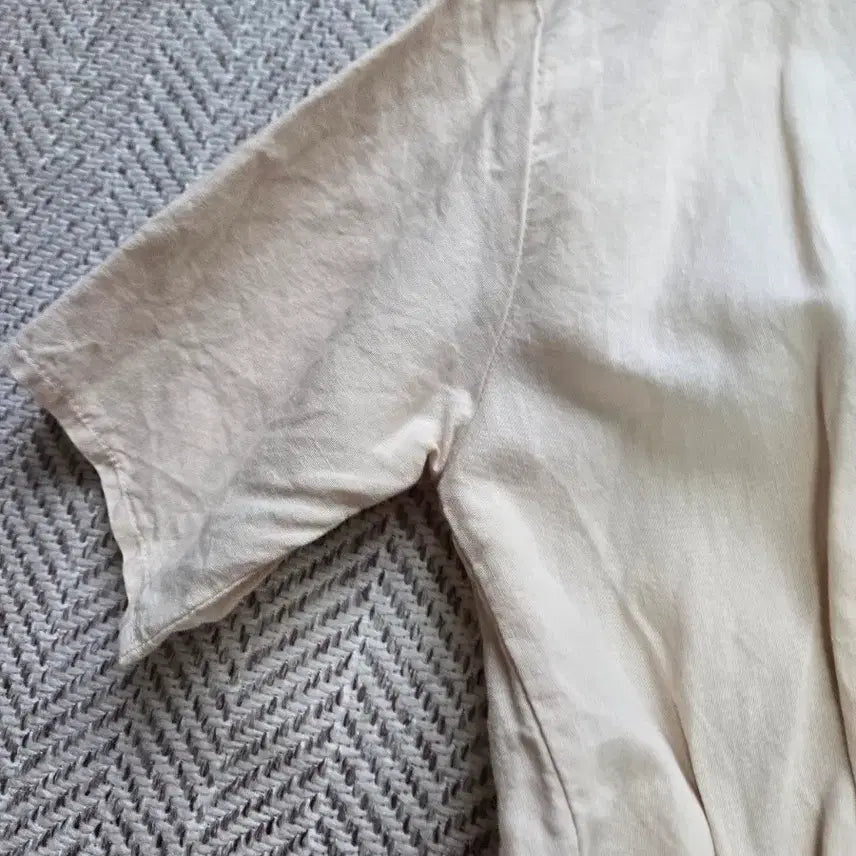 [BUNJANG] Ivory Linen Banded Long Dress / 아이보리 린넨 반팔 롱 원피스
